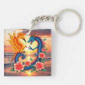 Porte-clés Dragon et Phoenix vibrant avec fleurs (Dos)