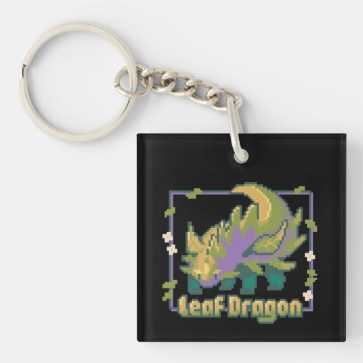 Porte-clés Dragon feuille, pixel art (Devant)