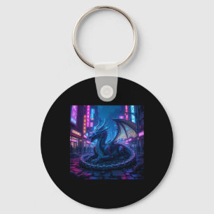 Porte-clés Dragon Majestueux Cyberpunk Reposé À Neon City Sti