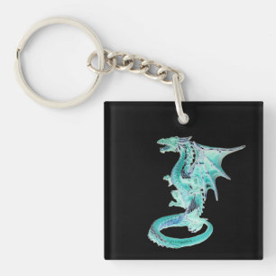 Porte-clés Dragon Mystique Bleu Ciel Personnalisable Dos Noir