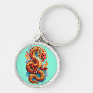 Porte-clés Dragon Rouge Chinois Illustration Fougueuse-67561