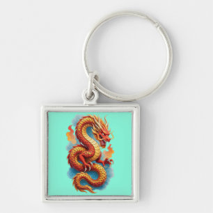 Porte-clés Dragon Rouge Chinois Illustration Fougueuse-67561