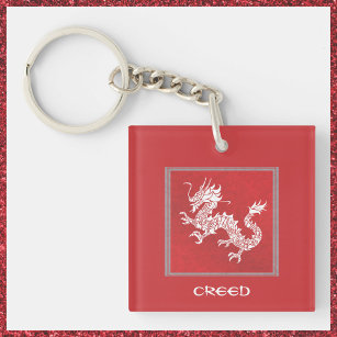Porte-clés Dragon rouge et blanc