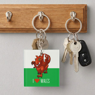 Porte-clés Dragon Rouge Fantaisiste J'Aime Pays de Galles Dra