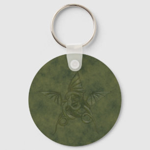 Porte-clés Dragon Star - Embossée en cuir vert