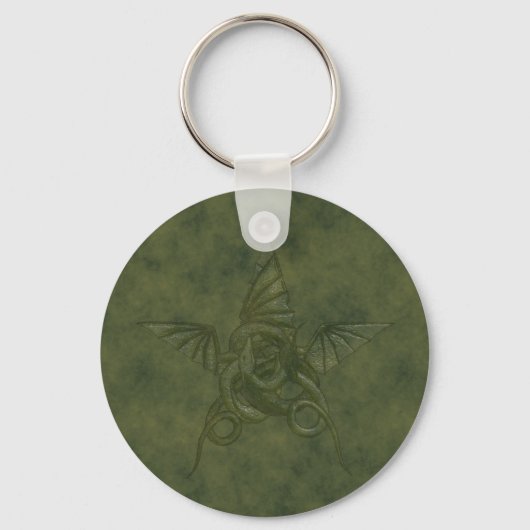 Porte-clés Dragon Star - Embossée en cuir vert (Recto)