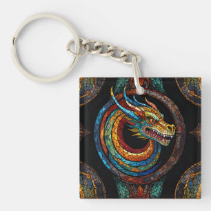 Porte-clés Dragon Swirl en mosaïque multicolore