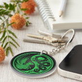 Porte-clés Dragon vert et noir Phoenix Yin Yang (Devant droit)