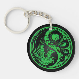 Porte-clés Dragon vert et noir Phoenix Yin Yang