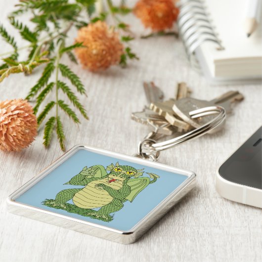 Porte-clés Dragon vert mignon (Côté)