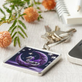 Porte-clés Dragon Violet Et Blanc Sur Une Lune Crescent (Côté)