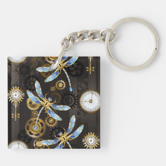 Porte-clés Dragonflies de Steampunk sur arrière - plan rayé b (Dos)
