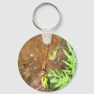 Porte-clés Dragonfly Artistique Reposant Sur Une Tête De Fleu