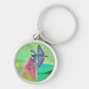 Porte-clés Dragonfly bleu Iridescente sur Nénuphar