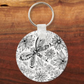 Porte-clés Dragonfly et doodle de fleurs (Recto)