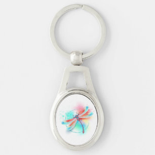 Porte-clés Dragonfly rouge sur l'arrière - plan aquarelle