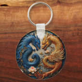Porte-clés Dragons Bleus et Dorés dans un Design Yin Yang (Verso)