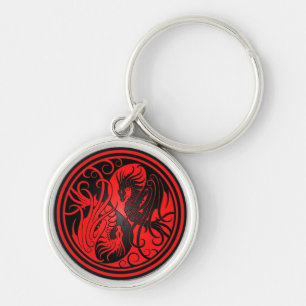 Porte-clés Dragons de Yin Yang de vol - rouge et noir