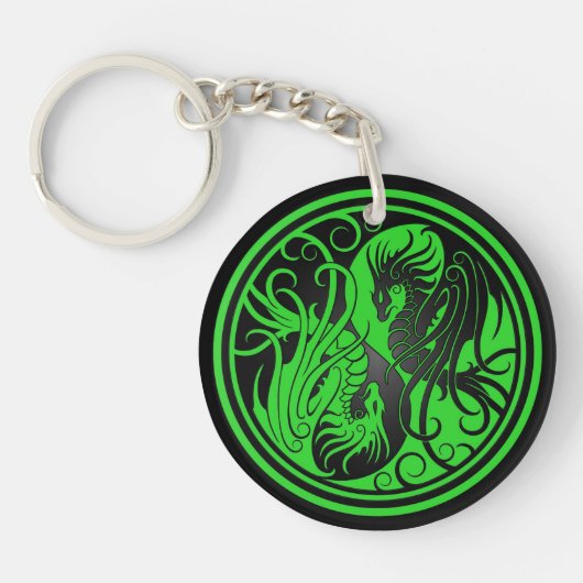Porte-clés Dragons de Yin Yang de vol - vert et noir (Devant)