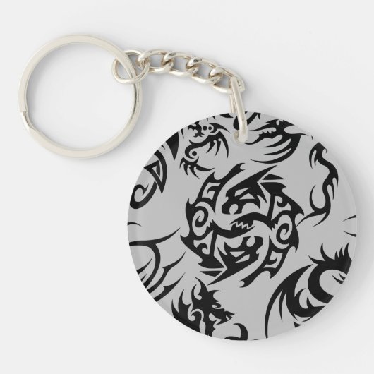 Porte-clés Dragons noirs motif contour.b Gray BG (Devant)