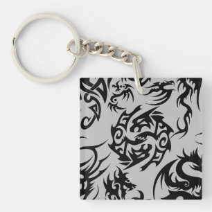 Porte-clés Dragons noirs motif contour.b Gray BG