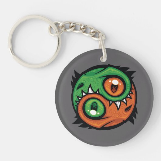 Porte-clés Dragons Yin Yang Verts et Orange (Devant)