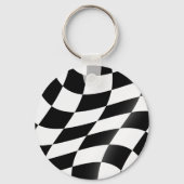 Porte-clés Drapeau à carreaux noir et blanc ondulé de course (Verso)