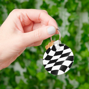 Porte-clés Drapeau à carreaux noir et blanc ondulé de course