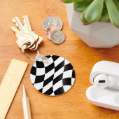Porte-clés Drapeau à carreaux noir et blanc ondulé de course
