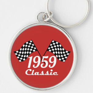Porte-clés Drapeau à damier rétro 1959 noir et blanc classiqu