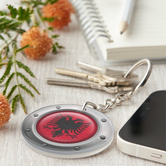 Porte-clés Drapeau albanais industriel avec le graphique en (Devant droit)