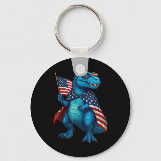 Porte-clés Drapeau américain 4 juillet T Rex Dinosaur (Recto)