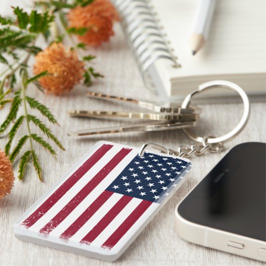 Porte-clés Drapeau américain acrylique rectangle Porte - clé (Devant droit)