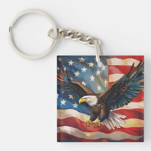 Porte-clés Drapeau américain avec aigle chauve (Devant)