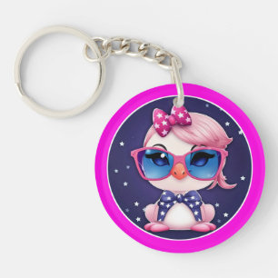 Porte-clés Drapeau Américain avec dessin animé de flamant ros