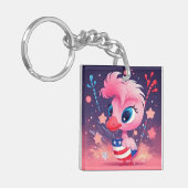 Porte-clés Drapeau américain avec Flamant rose Cartoon-69216 (Devant gauche)