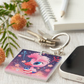 Porte-clés Drapeau américain avec Flamant rose Cartoon-69216 (Devant Droit)