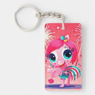 Porte-clés Drapeau américain avec Flamant rose Cartoon-69217