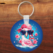 Porte-clés Drapeau américain avec Flamant rose Cartoon-69681 (Recto)