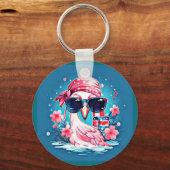 Porte-clés Drapeau américain avec Flamant rose Cartoon-69681 (Recto)