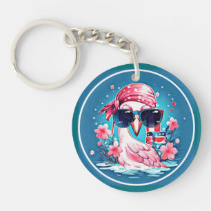 Porte-clés Drapeau Américain avec Flamingo Cartoon-69681