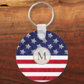 Porte-clés Drapeau américain bleu rouge stylisé monogrammé (Recto)