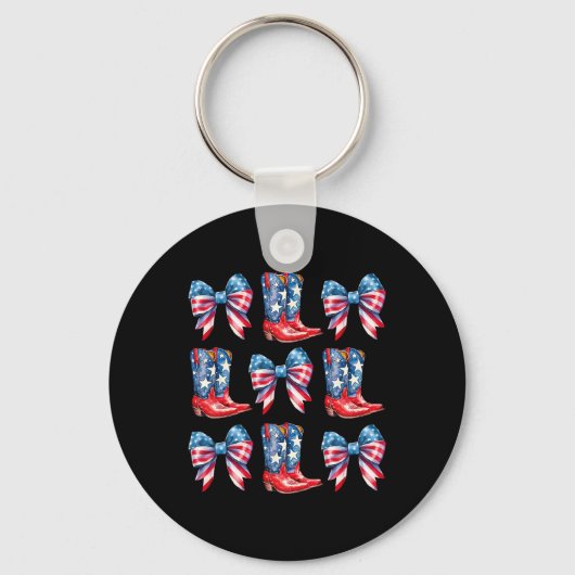 Porte-clés Drapeau Américain Boots Et Bows 4 juillet Cowgirl  (Recto)