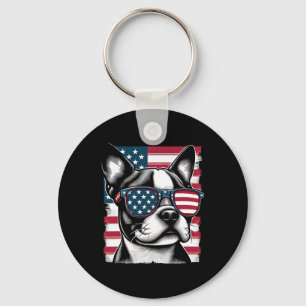 Porte-clés Drapeau américain de Boston Terrier Patriotique