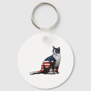 Porte-clés Drapeau américain de chat 4 juillet mignonne patri