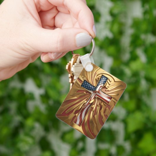 Porte-clés Drapeau américain de la Croix d'or #5 (main)