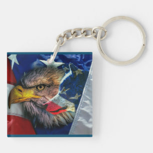 Porte-clés Drapeau américain du loup d'aigle chauve