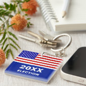 Porte-clés Drapeau américain et élection sur porte - clé bleu (Devant Droit)