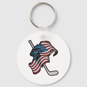 Porte-clés Drapeau américain fait de bâtons de hockey