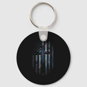 Porte-clés Drapeau américain grunge et croix Foi Famille Libe